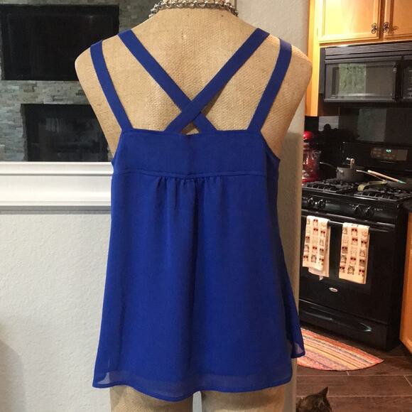 Express NWT NEW Criss Cross Strap Sleeveless Blouse Royal Blue Size S/P - Picture 6 of 8